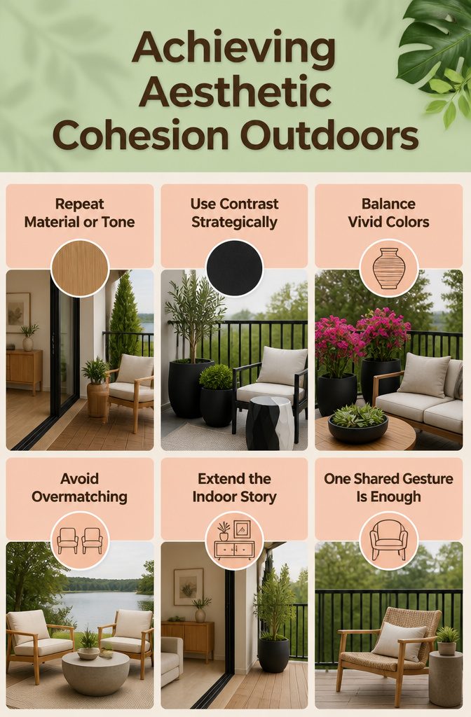 Outdoor space with matching materials and colors from indoors.