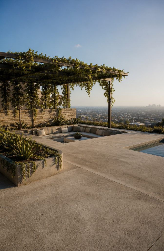 20 Fresh Terrace Decoration Ideas for Outdoor Spaces 9 A sunken lounge area on a terrace with seating.