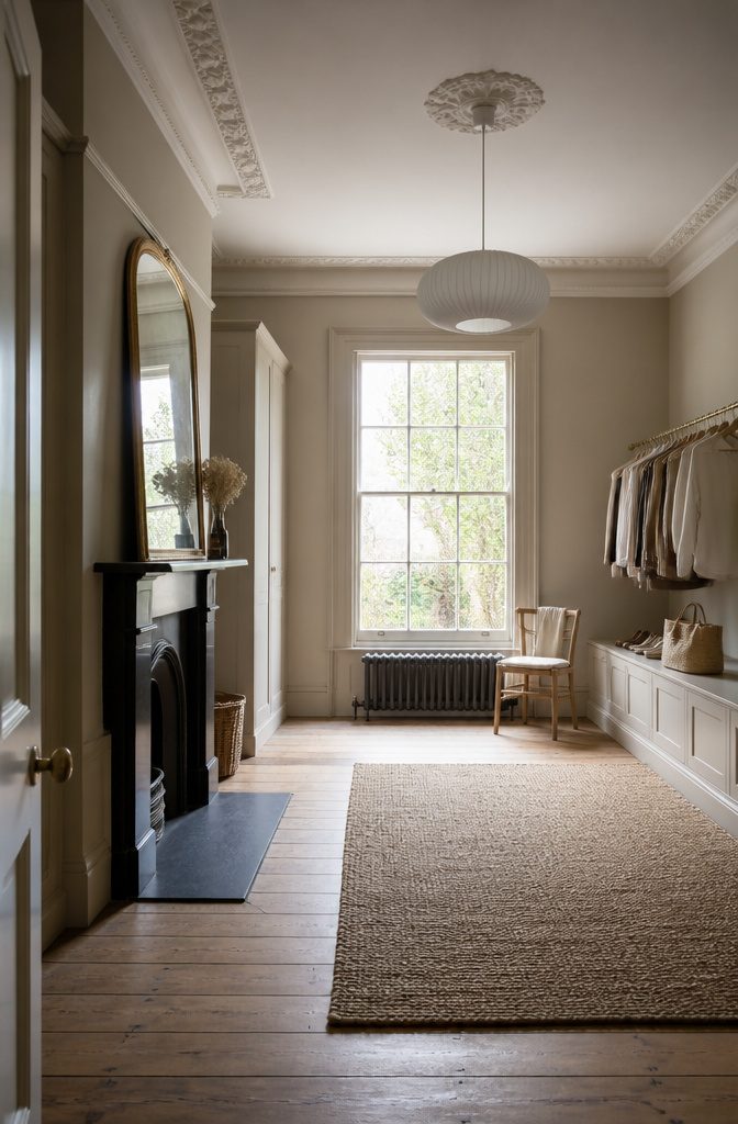 9 Ways to Decorate a Victorian Terrace: Ideas for 2026 9 A dressing room with a statement ceiling and panelled walls.