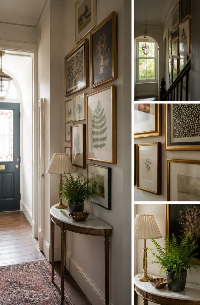 9 Ways to Decorate a Victorian Terrace: Ideas for 2026 8 Vertical arrangement of art frames on a narrow wall.