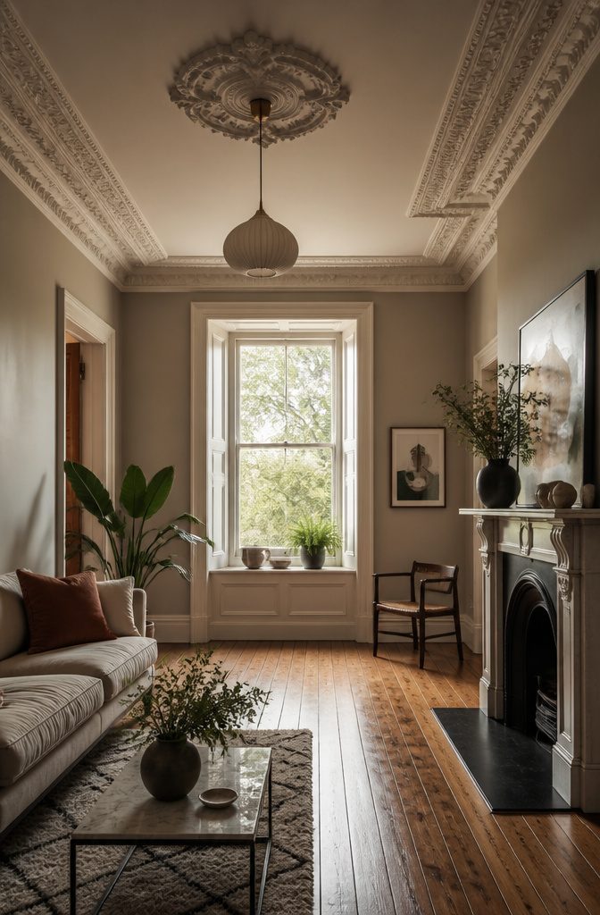 9 Ways to Decorate a Victorian Terrace: Ideas for 2026 13 Tall ceilings and decorative plasterwork in a Victorian terrace.