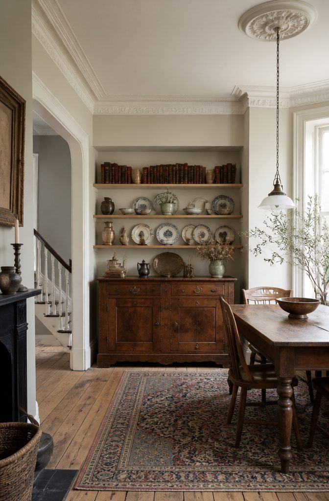 9 Ways to Decorate a Victorian Terrace: Ideas for 2026 5 An oak dresser with original brass handles in a dining alcove.