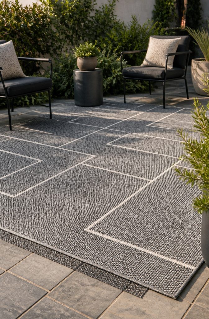 Modern Terrace Design Ideas: Outdoor Space Planning and Materials 6 A terrace with an outdoor rug and seating area.