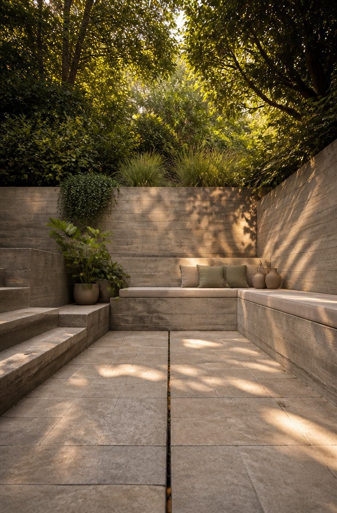 Modern Terrace Design Ideas: Outdoor Space Planning and Materials 9 A sunken terrace surrounded by garden level.