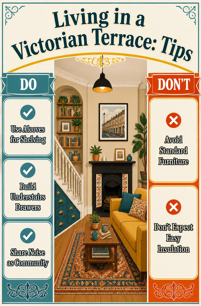 Interior view of a Victorian terrace showing small rooms and low ceilings.