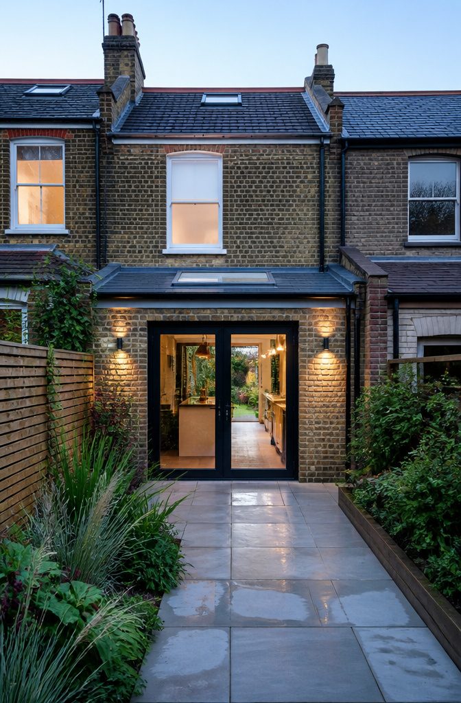 A terrace house with shared walls and a small rear garden.